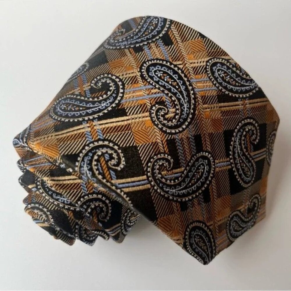 JZ Richards Men's Tie Black and Brown Paisley Pattern Business Formal Wedding